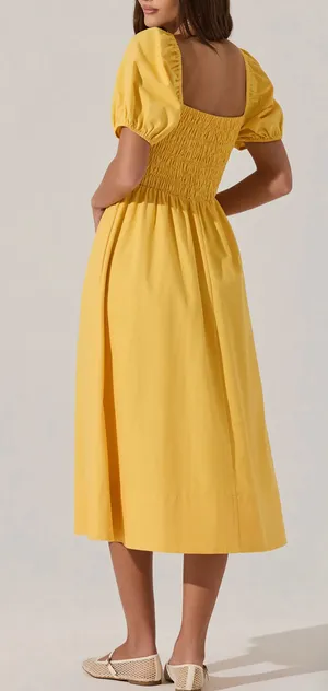 ASTR The Label Bow Detail Smock Bodice Dress in Mustard thumbnail 2
