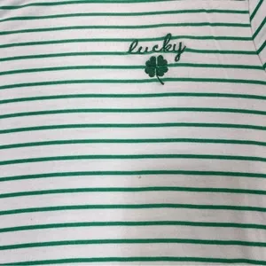 Kelly Green & White Striped Lucky Embroidered Tee Women’s Size Medium thumbnail 6