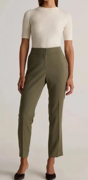 Quince Stretch Crepe Ankle Pants Size 8 Olive Green Pull On Work Pants thumbnail 1