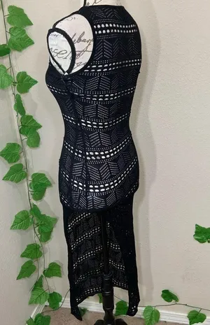 Windsor Black Lace Crochet Swim Coverup Dress New thumbnail 5