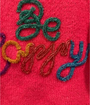 BiBi ‘Be Happy’ Puff Sleeve Tensil Letter Knit Top Hot Pink thumbnail 5