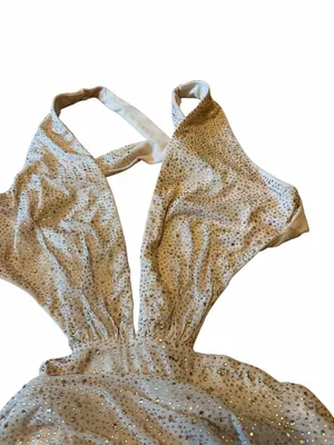 NEW Oh Polly Embellished Plunge Halter Mini Dress Beige Rhinestone US 6 Sequin thumbnail 5