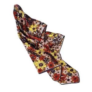 Vintage 1970s Floral Scarf‎ Made in Japan Rolled Hem Mod Brown Pink Autumn 25x25 thumbnail 4