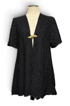 Oscar de la Renta Vintage 90s Made in USA Swimwear Cover Up Black Gold Small thumbnail 1