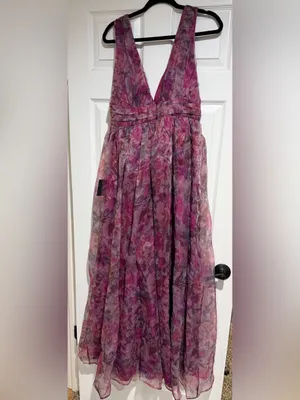 Lulu's Fuchsia Floral Chiffon Maxi Skirt with Deep V thumbnail 3