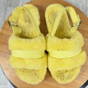 Koolaburra by Ugg Fuzz'd Out Faux Fur Sandals‎ Yellow 9 Slingback thumbnail 4