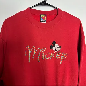 Vintage Mickey Made In USA Embroidered Christmas Crewneck Sweatshirt Size Medium thumbnail 2