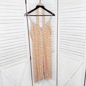 A Loves A Ditsy Floral Button Front‎ Spaghetti Strap Sundress Orange Pink Small thumbnail 8
