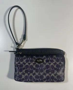 Coach Small Leather Wristlet Purse Cobalt Blue/ ‎ Navy thumbnail 1