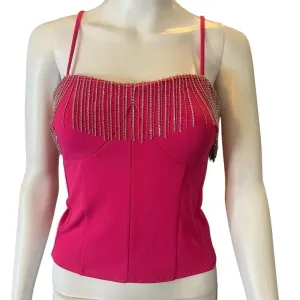 NWT Sincerely Jules Pink Corset Tank Top with Dangle‎ Rhinestones Size Medium thumbnail 1
