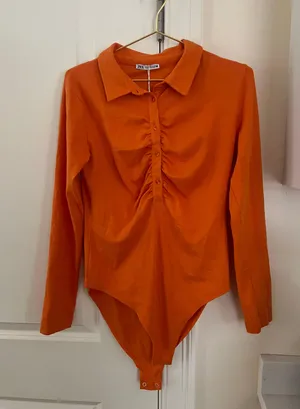 ZARA Orange Button Up Bodysuit thumbnail 1