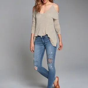 Abercrombie & Fitch Beige Ribbed Knit Cold Shoulder Asymmetrical Hem Tunic Top thumbnail 6