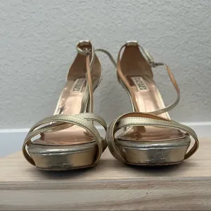 Badgley Mischka Gold Strappy Formal Stiletto Heel Sandals‎ 8 thumbnail 6