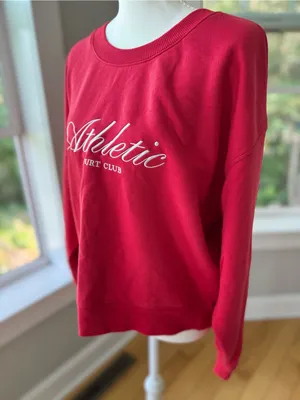 All in Motion Red "Athletic Court Club" Cropped Crewneck Sweatshirt Sz Medium thumbnail 2