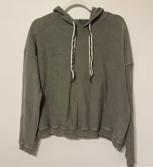Aerie Ribbed Hoodie Sage Green Size Medium Cropped Sweatshirt Oversized thumbnail 7