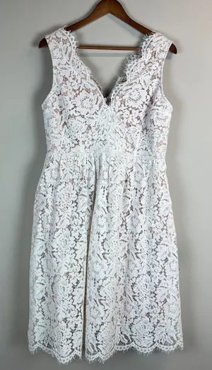Lulus Midi Dress Womens XL Love Swept Lace White Floral Beige Lined A-Line Party thumbnail 1