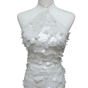 The New Arrivals White Sequin Embellished Halter Maxi Dress Bridal Size 36 thumbnail 3