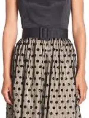 Eliza J Cocktail Dress Womens 6 Black Tan Excellent Sequin Polka Dot Belted thumbnail 2