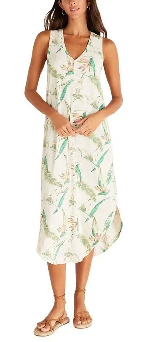 Z Supply Reverie Dress Women Large White Birds Of Paradise Floral Midi Tropical thumbnail 1