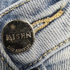Risen High Rise Crossover Straight Leg Distressed Jeans Light Wash Size 7/28 thumbnail 7