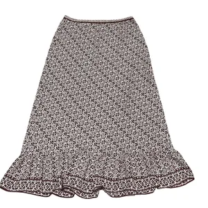 Max Studio Skirt Womens Size S Brown Ivory Geometric A-Line Midi Ruffle thumbnail 2