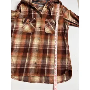 Carhartt Hooded Flannel Plaid Shirt Women's Small Orange Brown Cotton thumbnail 6