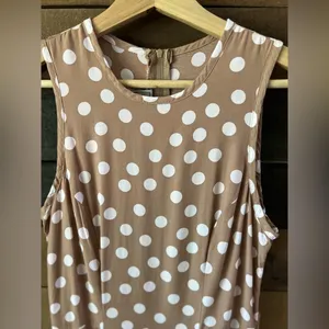 Vintage Paris Sport Club Sleeveless Tan Polka Dot Maxi Dress Made in USA Rayon thumbnail 6