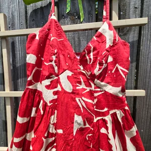 Red and white Print Cotton Strappy Dress Fit And Flare M thumbnail 3