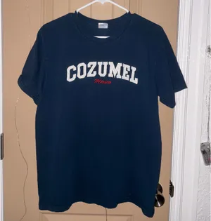 Yazbek Navy blue Embroidered Cozumel Mexico 100% cotton t-shirt Medium thumbnail 1