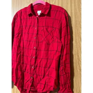 A New Day Red Plaid Button Up Top Woman’s Size Medium thumbnail 2