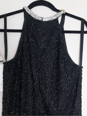 NWT Mac Duggal Beaded Sleeveless High Neck Column Gown 10 Black Maxi Dress 93742 thumbnail 9