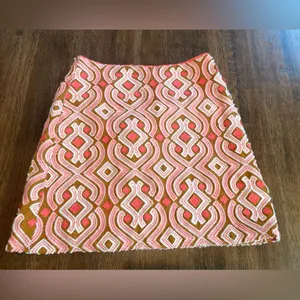 Anthropologie Linen Slim Mini Skirt Preppy Classic Pink Brown Cream - Size 4 thumbnail 4