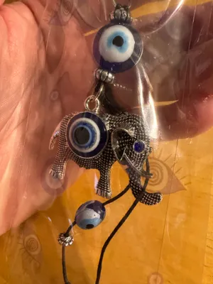 Evil Eye Elephant Silver Tone Keychain thumbnail 4