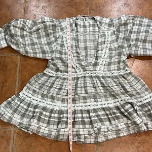 Free People Time Out Babydoll Tunic Cotton‎ Ivory grey combo size SP thumbnail 8
