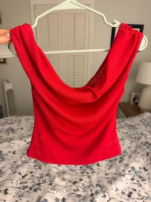 Urban outfitters women’s red mesh off the shoulder top thumbnail 3