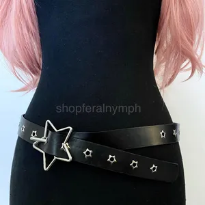 Black Y2K Grunge Star Buckle Star Grommet Belt, Fits 6 to 38 Inches, X7GA1403 thumbnail 4