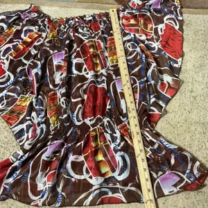 Gialily Abstract Graphic Smocked Waist Blouse Women L/XL Brown Silk Blend Peplum thumbnail 2