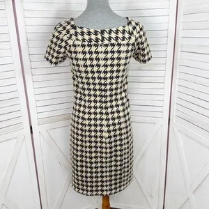 Dress Barn Houndstooth Textured Knit Cap Sleeve‎ Retro Sheath Dress Tan Black 4 thumbnail 4