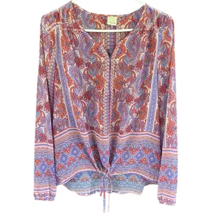 EUC ecru Paisley Print Drawstring Hem
Blouse Large thumbnail 1