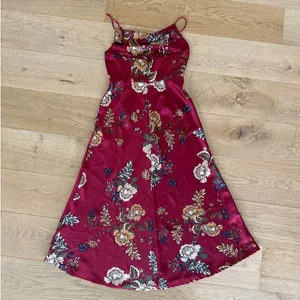 Petal + Pup - Doriah Floral Satin Midi Dress in Red Gold & Green thumbnail 3