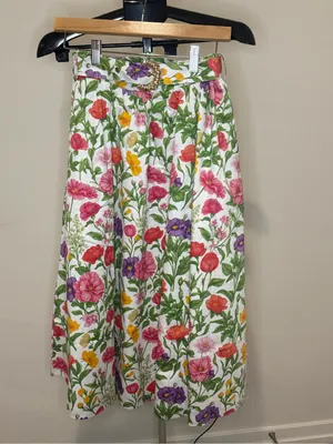 Prosperina Floral Cotton Midi Skirt XS NWT Belted Cottagecore Lined Pockets thumbnail 2
