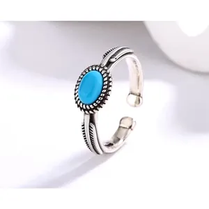 NEW Women's Boho Turquoise Ring, 925 Sterling Silver‎ Adjustable thumbnail 9