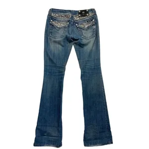 Miss Me Bootcut Womens Jeans Sz 27 Bling Rhinestone Distressed Denim Flap Pocket thumbnail 3