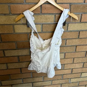 Maeve Anthropologie Smocked Ruffle Tank Ivory/White Size Small thumbnail 5