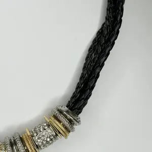 Chico's Rhinestone Silver and Gold Tone Black Braided Cord Necklace ✨ thumbnail 6