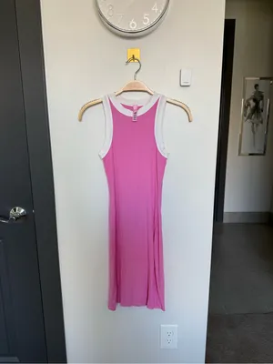 NWOT SKIMS Cotton Rib Ringer Tank Dress Pink White Contrast Bodycon XS thumbnail 3