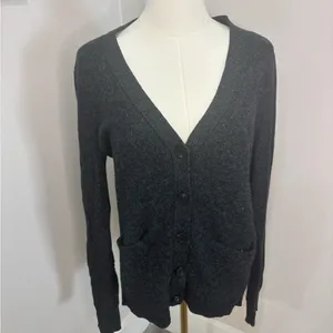 Madewell‎ Kent Cardigan Sweater Heather Charcoal Grey V-Neck Button Front Pocket thumbnail 2