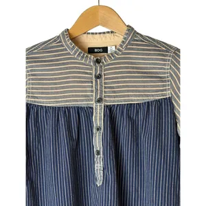 BDG Shirt Women Small Blue Mixed Stripe Band Collar Cotton Top Popover Preppy thumbnail 6