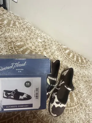 Universal Threads Brown and White Cowprint Mary Jane Flats thumbnail 3