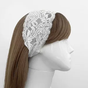 White Lace Floral Headband – Head Bands for Women, Hair Accessories, Boho, Head Covering, Hair Band, Bandana, Elastic Back, Hippie, Bridal thumbnail 1